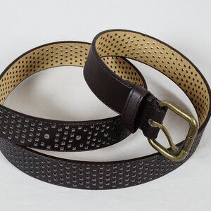 Haband Men's Brown Bonded Leather Belt Brass-tone Buckle Size 34 NEW!!